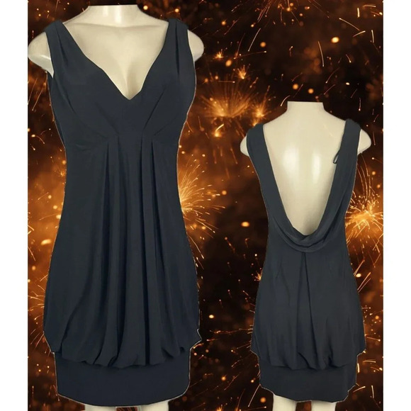 Dressbarn 8 Black Lined V-Neckline Draped Open Back Sleeveless Cocktail Dress - Picture 1 of 6